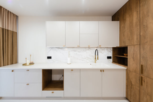 一栋时髦的新房子里明亮的白色厨房图片下载