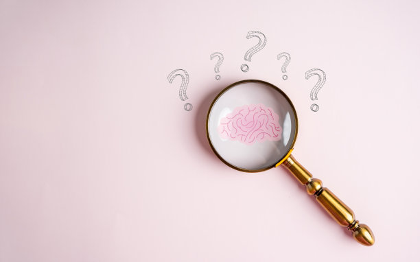 放大镜专注于人类大脑图标，创意智力思维或意识的阿尔茨海默病，帕金森病，痴呆，中风，癫痫或心理健康。神经学和心理学护理。图片下载