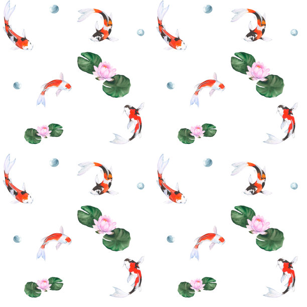 水彩图案与鱼锦鲤和莲花在白色背景图片下载