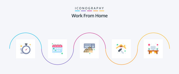 在家工作平面5个图标包，包括显示器图片下载