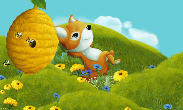 欢乐的卡通场景不同的森林动物朋友在夏天在森林插图的孩子图片下载