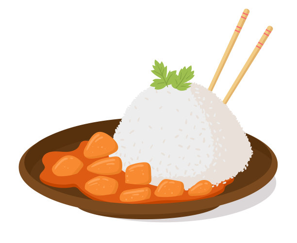 卡通饭和咖喱鸡亚洲菜图片下载