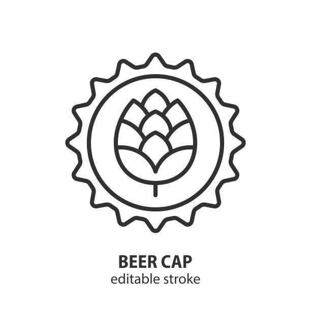 啤酒帽与啤酒花锥线图标。啤酒厂的矢量轮廓符号。可编辑的中风。图片下载