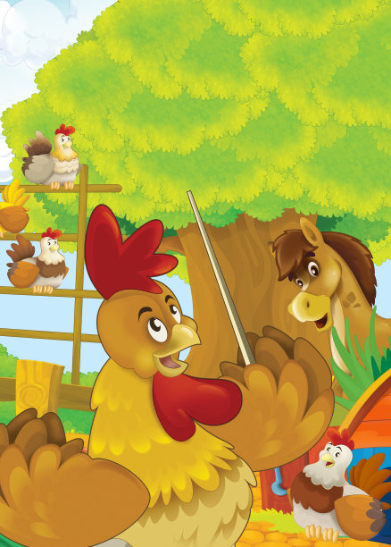 卡通场景与生活在牧场与不同的农场动物插图的孩子图片下载