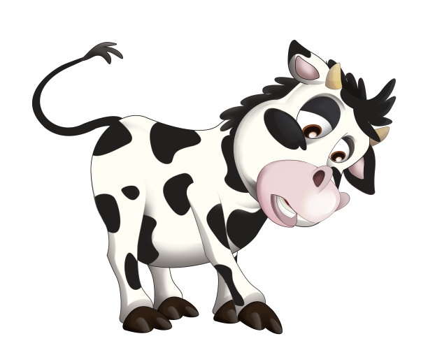 卡通快乐牛是站着看的艺术风格-儿童插画图片下载