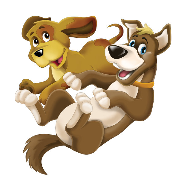 卡通快乐的狗动物玩耍，有乐趣的儿童孤立插图图片下载