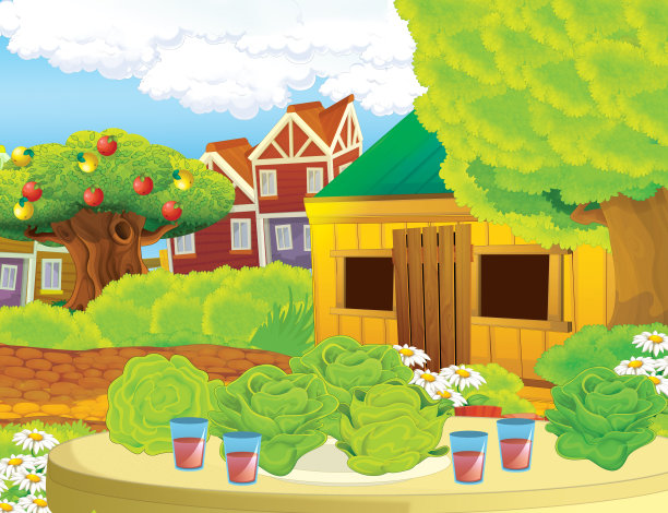 卡通场景与生活在牧场与不同的农场动物插图的孩子图片下载