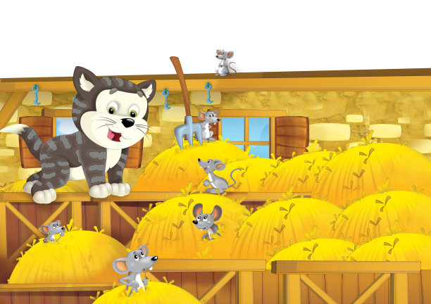 卡通场景与生活在牧场与不同的农场动物插图的孩子图片下载