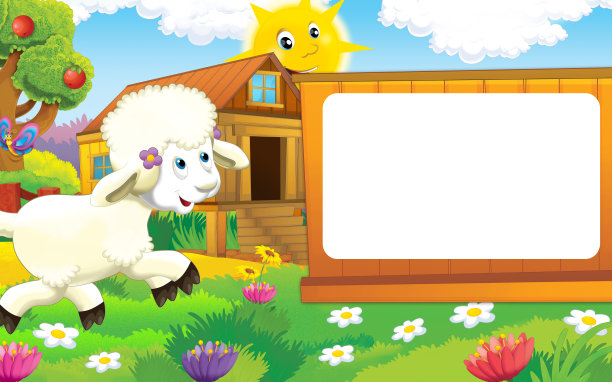 卡通场景与生活在牧场与不同的农场动物插图的孩子图片下载