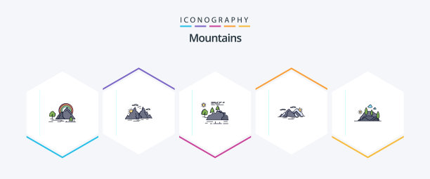 山脉25个填充线图标包，包括山图片下载