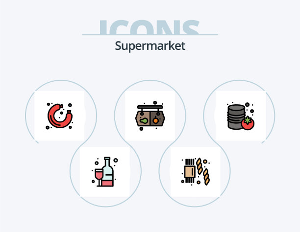 超市线填充图标包5个图标设计图片下载