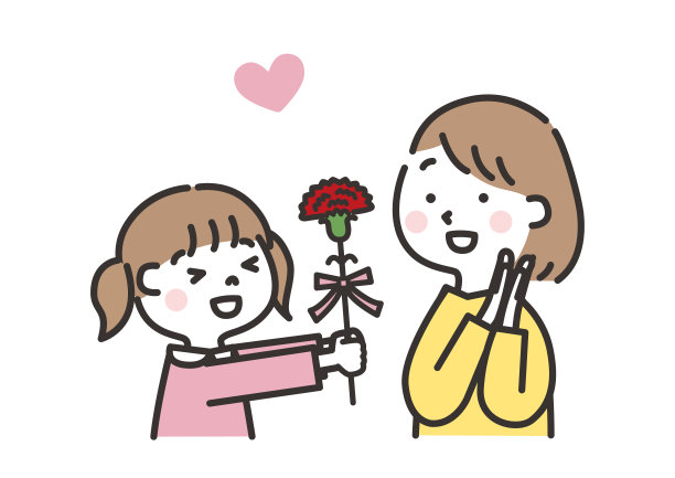 女孩给妈妈康乃馨的母亲节插图图片下载