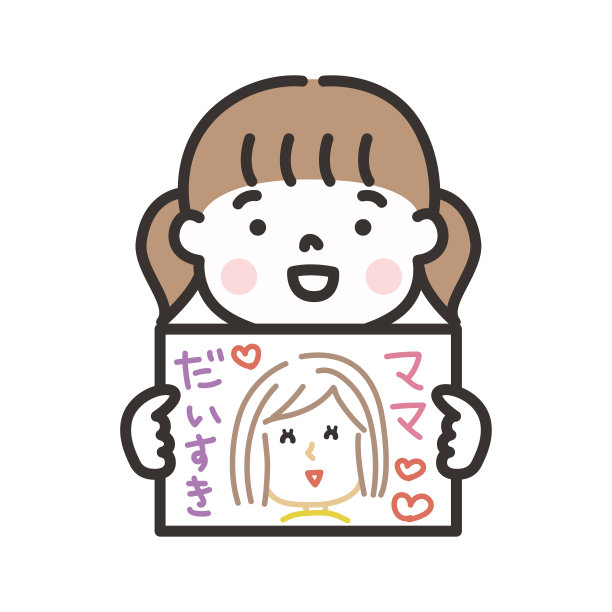 女孩画妈妈的漫画母亲节插图图片下载