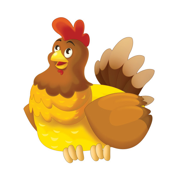 卡通快乐农场动物-快乐的母鸡站在那里微笑着看-艺术风格-儿童插画图片下载