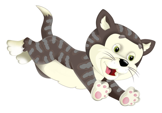 卡通快乐猫蹦蹦跳跳-艺术风格-儿童插画图片下载