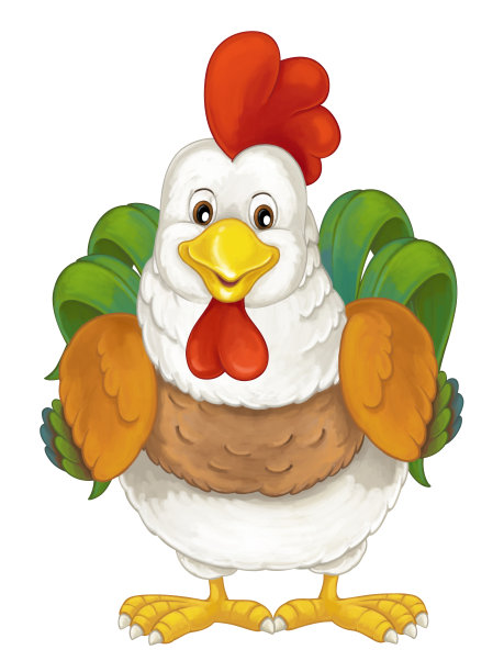 卡通快乐农场动物-快乐的母鸡站在那里微笑着看-艺术风格-儿童插画图片下载