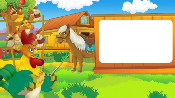 卡通场景与生活在牧场与不同的农场动物插图的孩子图片下载