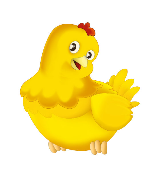 卡通快乐农场动物-快乐的母鸡站在那里微笑着看-艺术风格-儿童插画图片下载