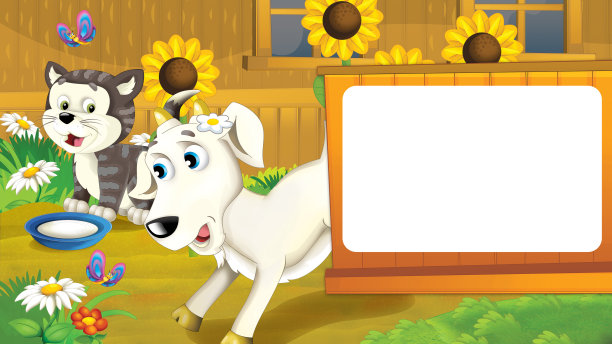 卡通场景与生活在牧场与不同的农场动物插图的孩子图片下载