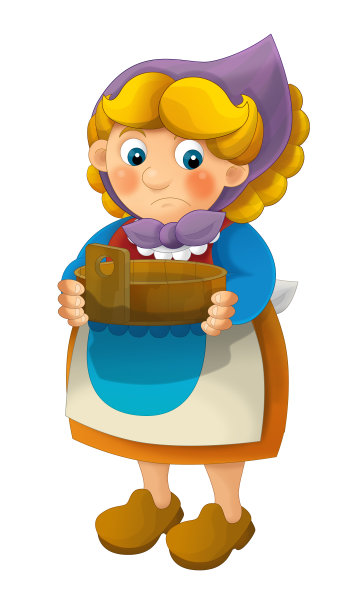 卡通农场女孩站在农具和微笑的儿童插图图片下载