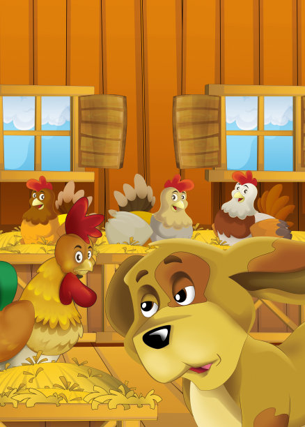 卡通场景与生活在牧场与不同的农场动物插图的孩子图片下载