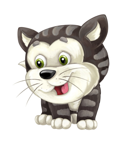 卡通快乐猫蹦蹦跳跳-艺术风格-儿童插画图片下载