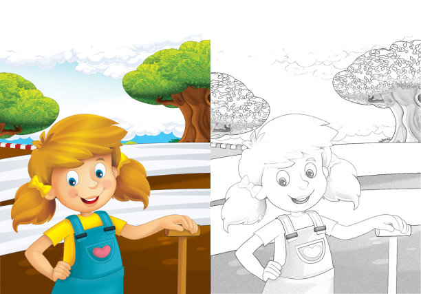 卡通场景，快乐的女人在农场工作，站在白色背景插图的孩子微笑图片下载