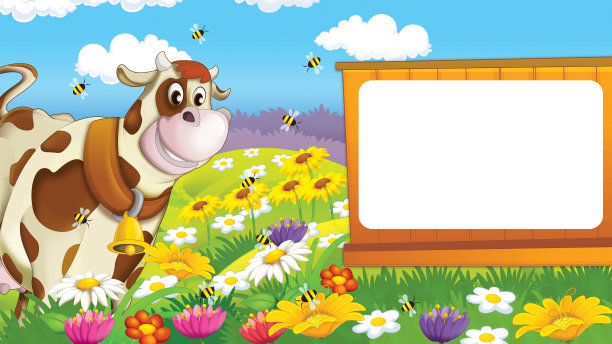 卡通场景与生活在牧场与不同的农场动物插图的孩子图片下载