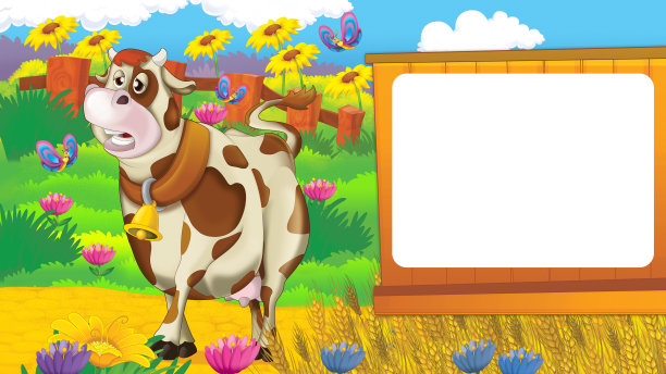 卡通场景与生活在牧场与不同的农场动物插图的孩子图片下载