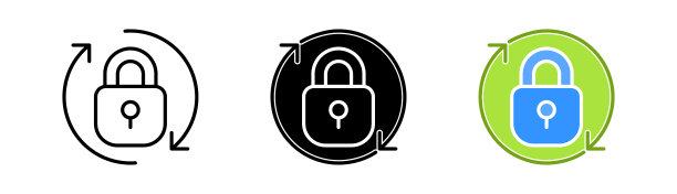 锁集图标。屏蔽，私人信息，隐私，屏蔽，密码，通信，保护，安全。国防的概念。矢量图标在直线，黑色和彩色风格的白色背景图片下载