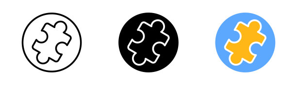 拼图图标。解决问题，问号，难题，应用程序开发。创造性思维概念。矢量图标在直线，黑色和彩色风格的白色背景图片下载