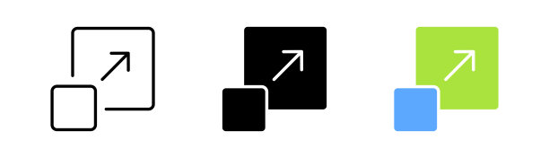 放大和缩小箭头设置图标。最大化，最小化，视图，全屏，窗口，播放器，查看器，缩放。矢量图标在直线，黑色和彩色风格的白色背景图片下载