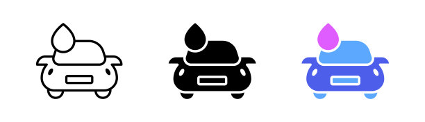 洗车集图标。清洁，洗涤，擦亮，闪耀，水，星星，昼夜不停，车内，24小时。服务的概念。矢量图标在直线，黑色和彩色风格的白色背景图片下载