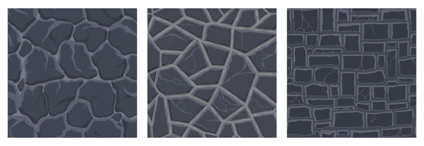 卡通游戏纹理，岩石，泥土和地面表面无缝模式。游戏资产墙壁和环境背景图片下载