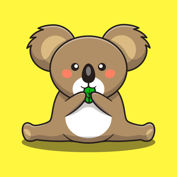 考拉吃留下可爱的卡通矢量动物插画，可爱的动物图片下载