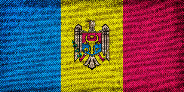 摩尔多瓦国旗，粗糙织物的纹理。图片下载