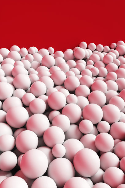 红墙旁的一大堆抽象的白色球体。背景3d渲染插图。图片下载
