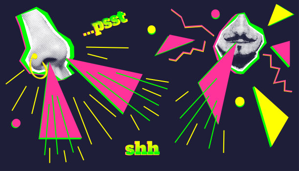 艺术拼贴垃圾横幅。剪出半色调的嘴唇、舌头、牙齿，近图形色彩鲜艳的三角形、长方形、之字形等元素。时尚疯狂的现代广告潮流海报设计。向量图片下载