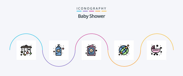 婴儿淋浴线填平5个图标包图片下载