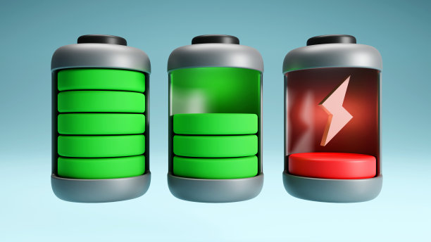 放电和各级能量电池信息图设置在黑色背景，3d渲染图片下载