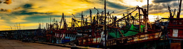 停泊在宋卡港的渔船。图片下载