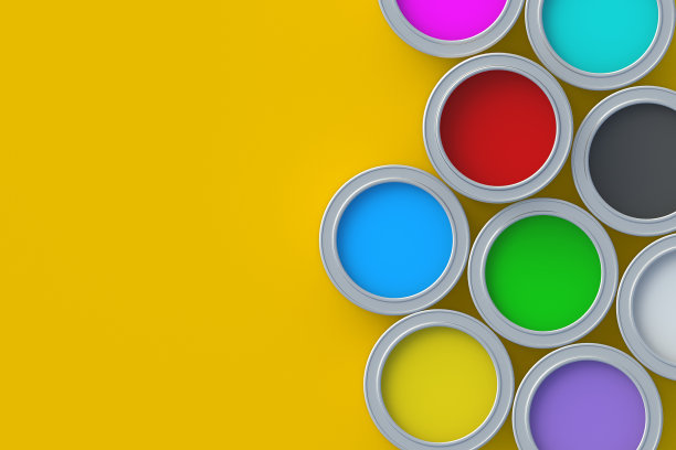彩色颜料装在罐子里。前视图。副本的空间。三维渲染图片下载
