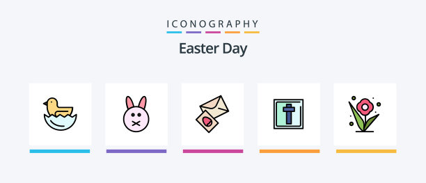 复活节线填充了5个图标包，包括标志图片下载