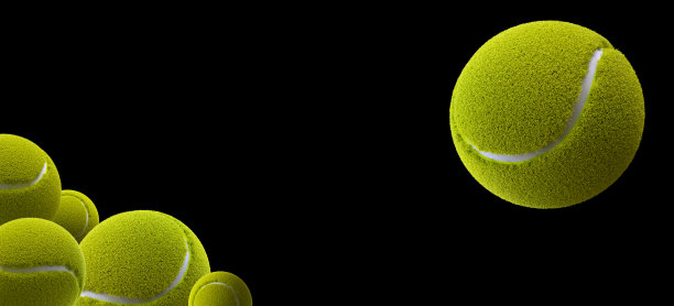 大量的绿色网球在黑色背景- 3D插图图片下载