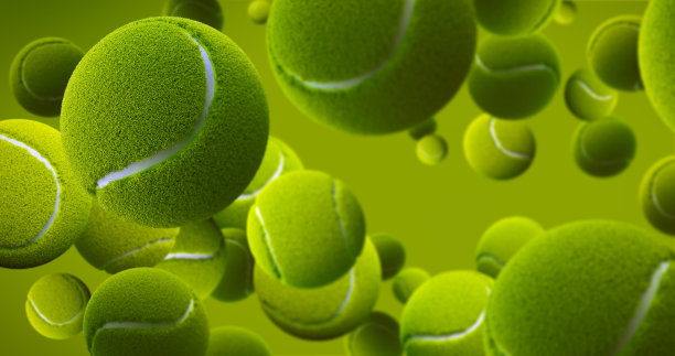 有许多绿色网球的抽象背景- 3D插图图片下载