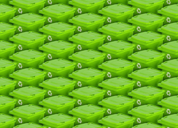 回收箱背景无缝图案环绕垃圾垃圾管理绿色垃圾3D插图图片下载