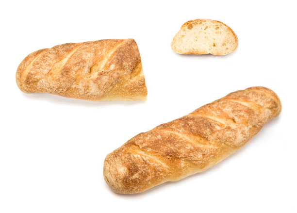 自制的法式长面包，有一部分和一片放在一边图片下载