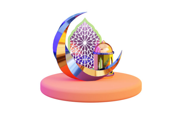 斋月月亮与灯笼和门图标在白色背景3d渲染概念斋月kareem图片下载