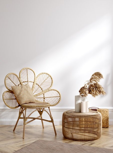 家庭模型，白色房间与天然木制家具图片下载