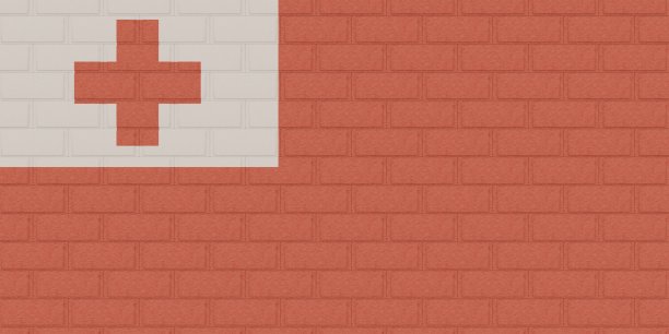 砖墙上绘有汤加国旗图片下载